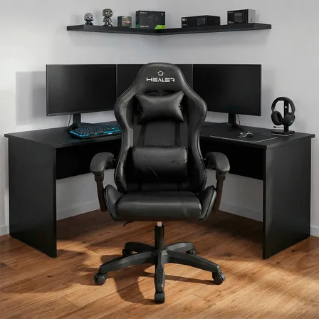 Cadeira Gamer Wells Preta Healer Preto Couro Sintético