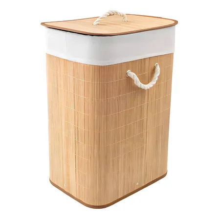 Cesto Para Roupas Bambu Dobrável Com Tampa Bege 60l Texfine Bege Retangular Liso
