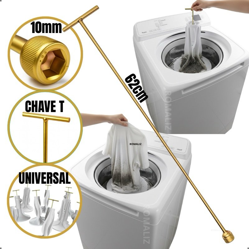 Chave T 10mm Longa 62cm de Máquina de Lavar Roupa Retirar Abrir Agitador Marcas Modelo Universal