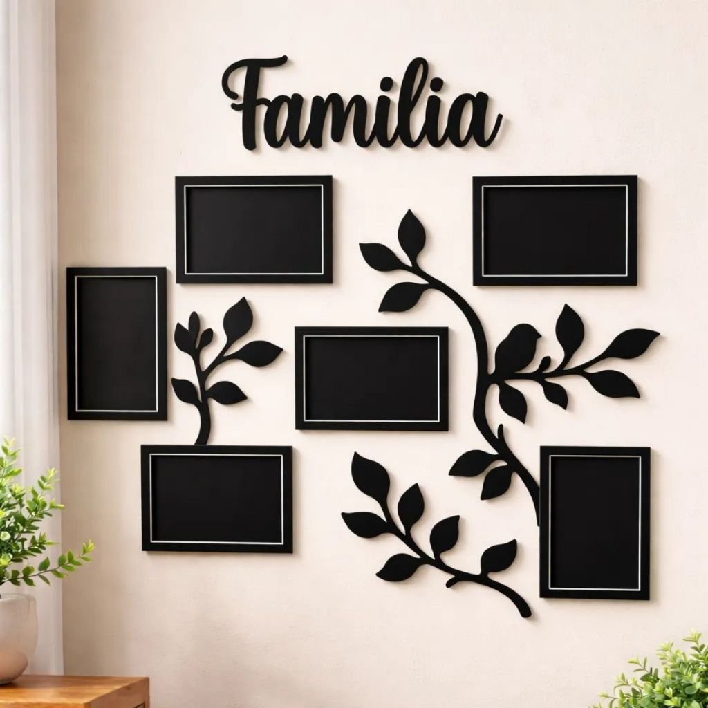 Porta Retrato de Parede Familia Galhos Mural Com 6 Espaços Para Fotos em Mdf Black Friday