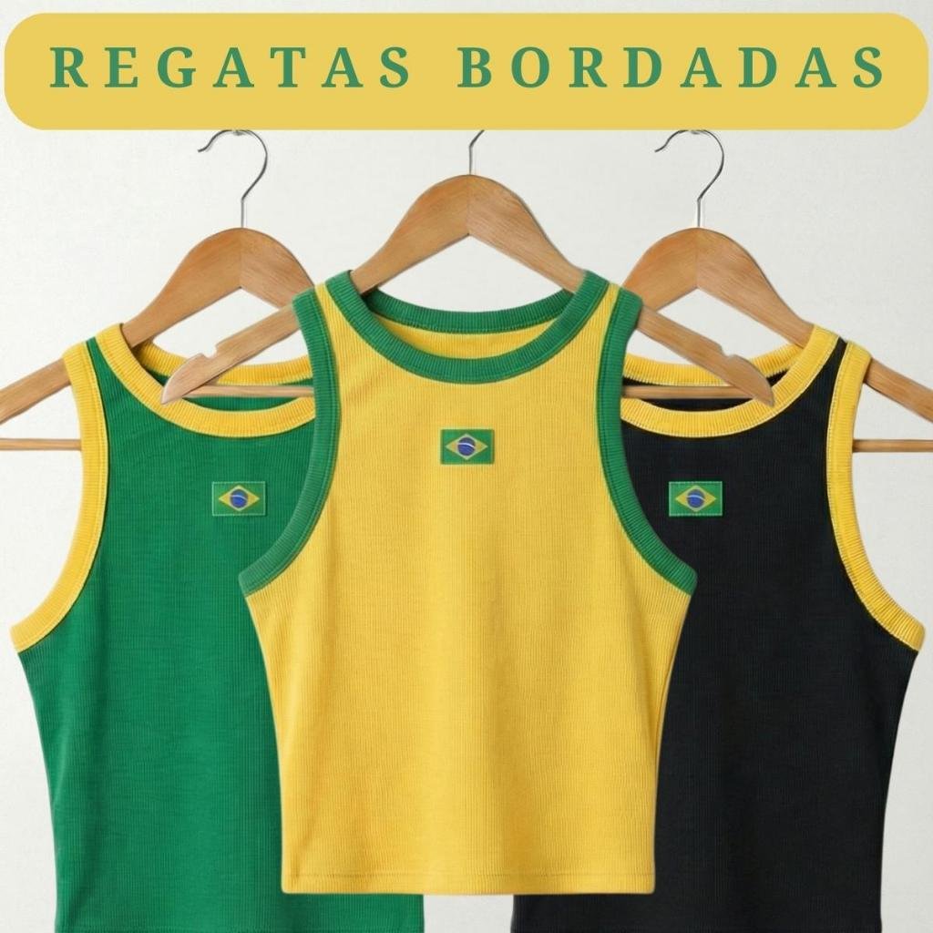 Regatas Cropped do Brasil Feminina Ribana Copa Bandeira BORDADA