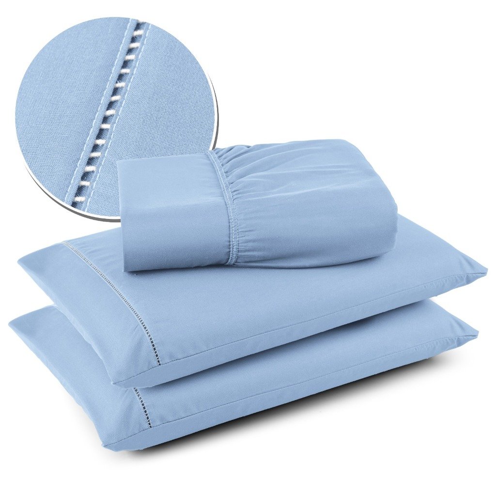 Jogo de Lençol com 3 Peças, Fronha com Ponto Palito, Tecido Suave - Todos os Tamanhos - CASA MOURA DECOR