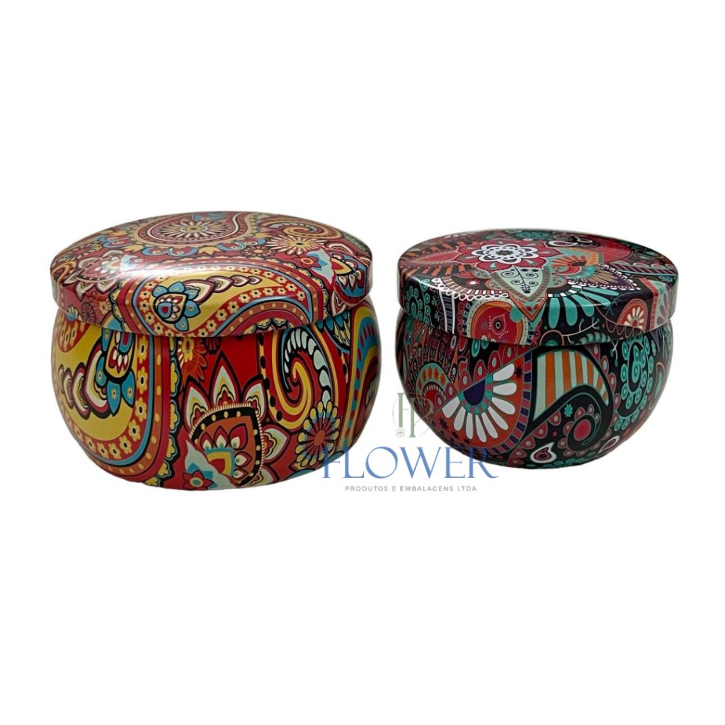 Kit 24 Unidades Lata para Velas Artesanais Mandala Vintage Coloridas Decorativas 70mL/130mL