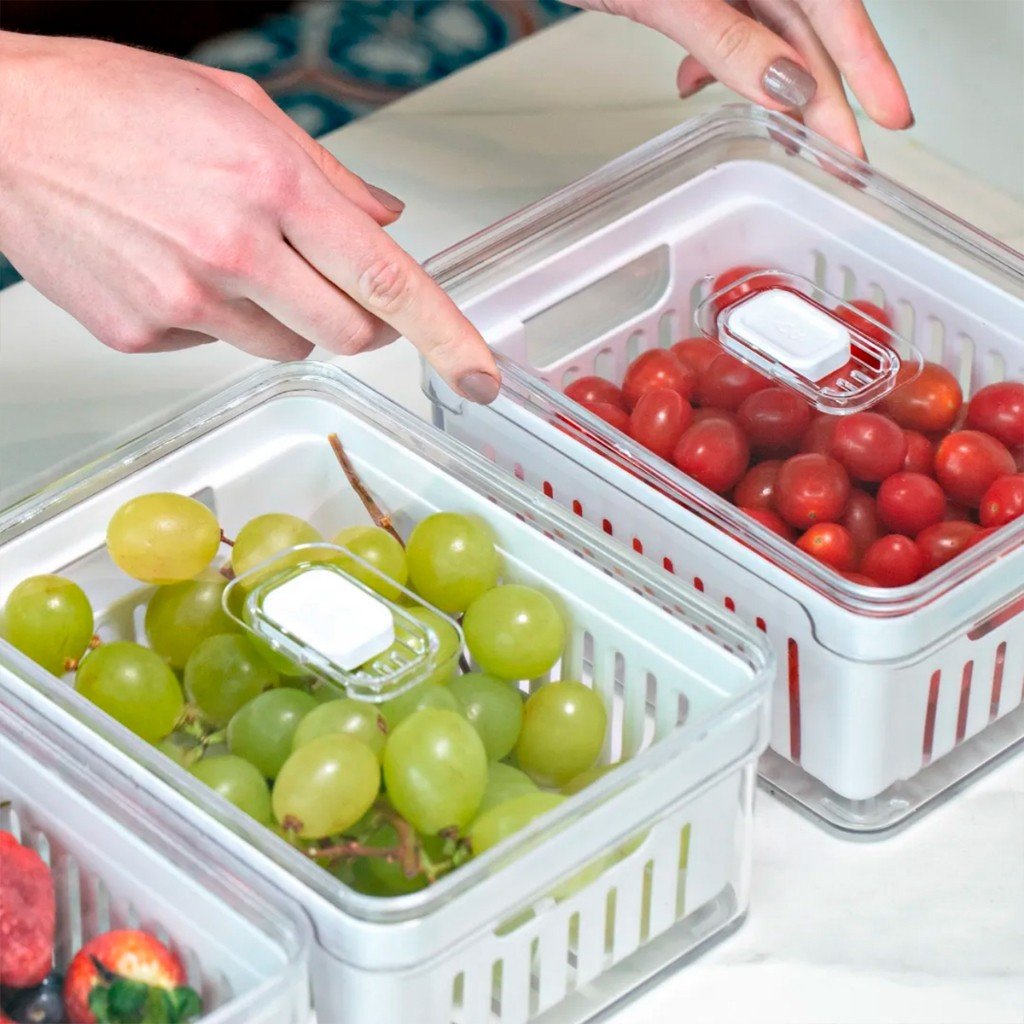 Organizadores de Geladeira de Acrílico com Tampa Drenagem 2,2 Litros