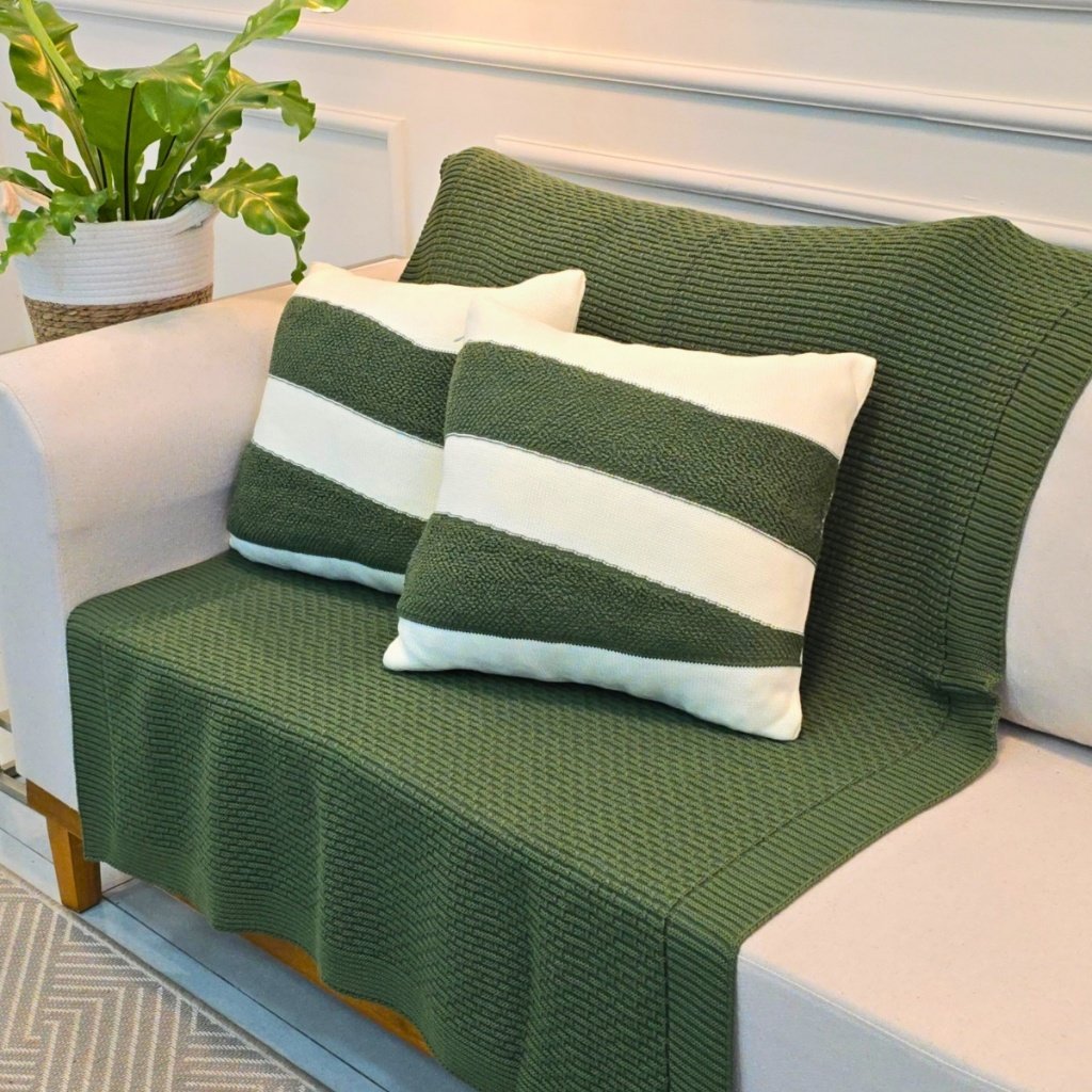 Kit Manta de Tricot Sofá Poltrona 150x100cm Siena Decorativa Sala +  2 Capas de Almofadas 45X45cm