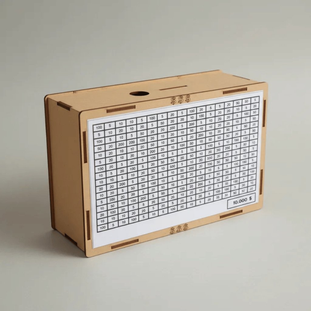 Cofre Cofrinho Desafio 10Mil Poupança Metodo Japones - Madeira MDF - 21x14x7cm