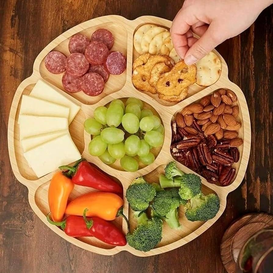 Gamela Petisqueira Tábua Petisco Tipo Bambu MDF FLOWER  29cm Petisqueira com 7 Divisórias para Frios Churrasco