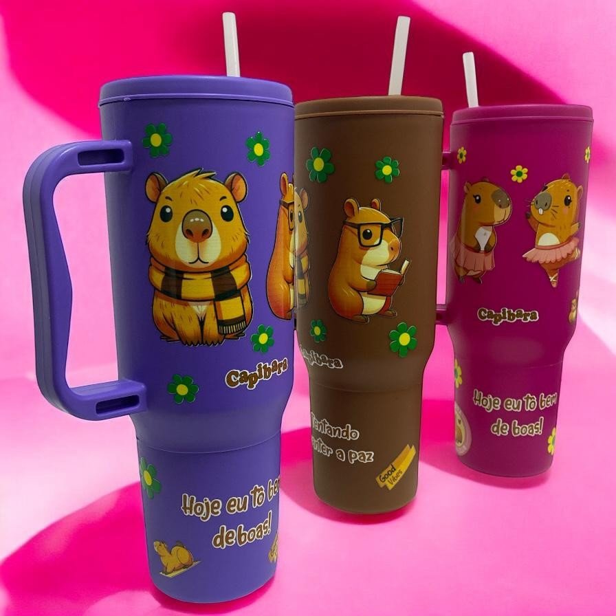 Copo com Canudo Capivara 1200ml Em Policarbonato + Brinde