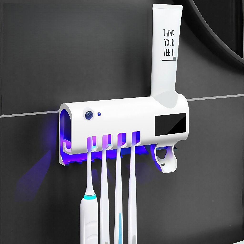 Porta Escova Dentes Com Esterilizador Uv Aplicador Pasta de Dente Suporte Dispenser