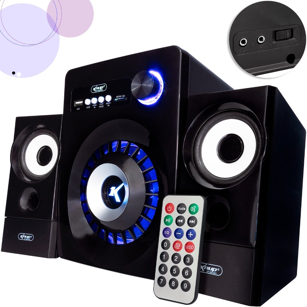 Caixa de Som 2.1 Subwoofer Amplificador Bluetooth para TV PC Gamer Aux FM Potente com controle