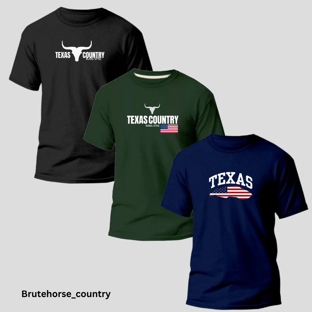 Kit 3 Camisas Country Masculina, Texas Brute Horse Country Original 100% Algodão Gola Redonda
