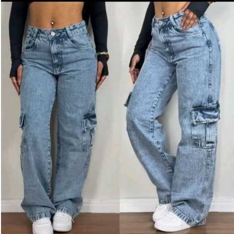 CALÇA  JEANS WIDE LEG JEANS PANTALONA BOCA LARGA PREMIUM