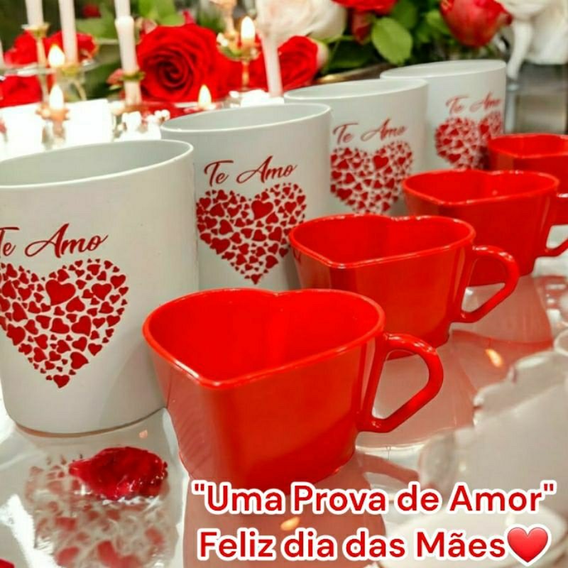 KIT PRESENTE  04 CANECAS CORAÇÕES+ 04 XICARAS CORAÇÕES