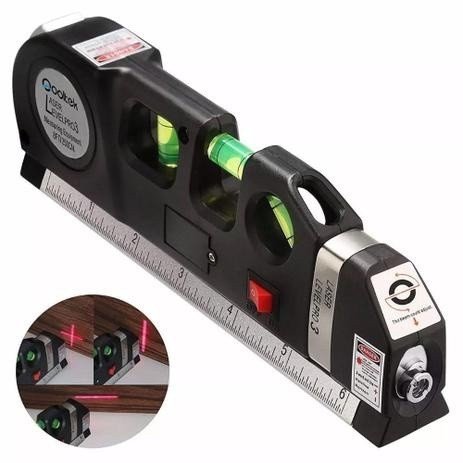 Nível Laser Profissional Trena Level Pro3 2.5m 3 Estágios Nivelador com Régua e Baterias AG13