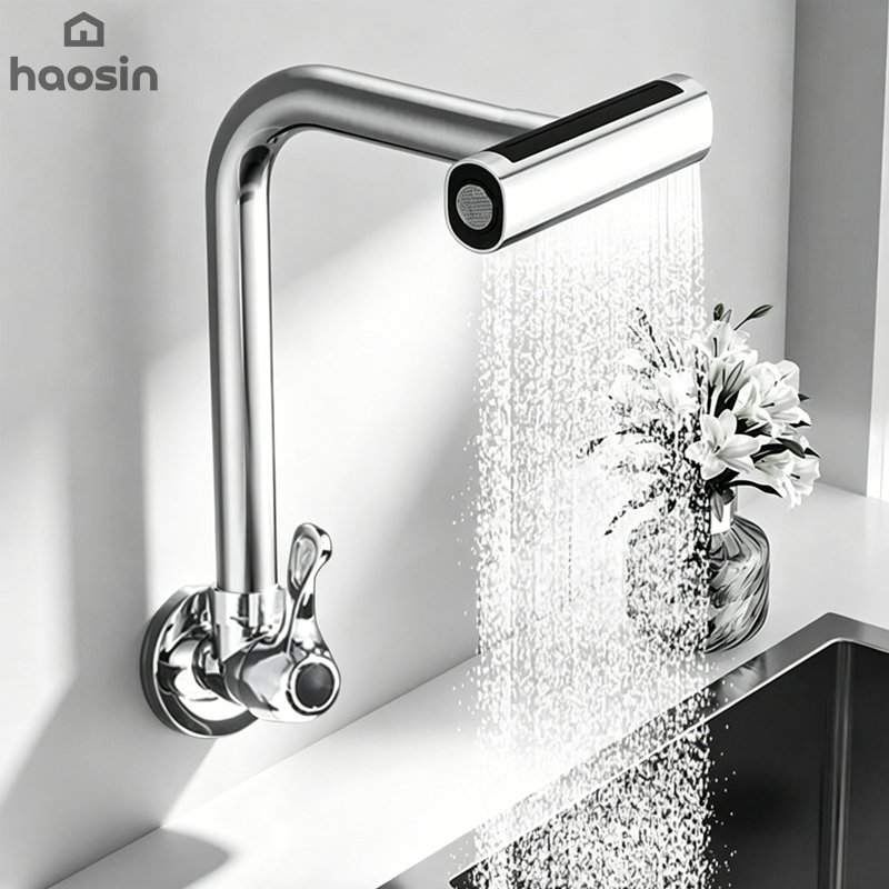 Torneira de Cozinha de Parede com Tornação 360°  4 Modos Torneira Flexível em Cascata