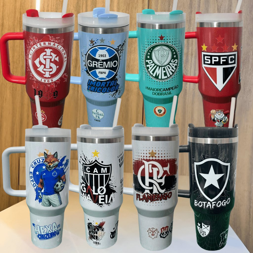 Copo Térmico 1200ml Inox Torcidas Brasileiro de Futebol DTF UV Alça Canudo