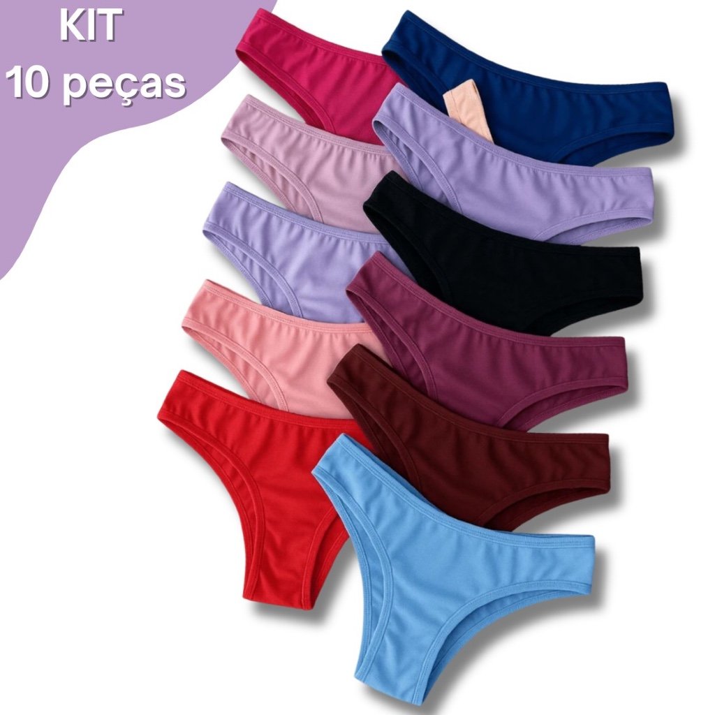 Kit 10 e 05  Calcinha Lisa Feminina Modelo Tanga Calsinha Adulto Suplex Microfibra do P M G