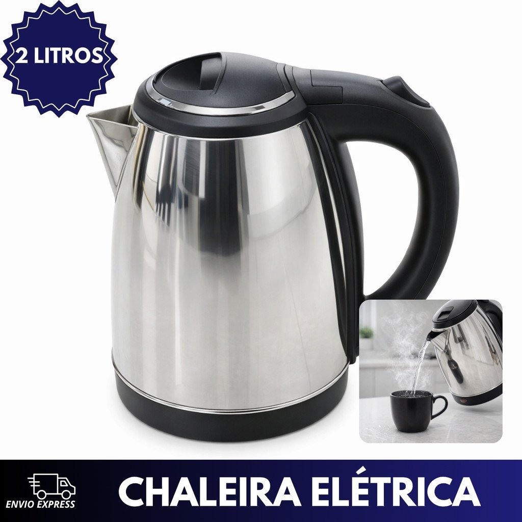 Chaleira Elétrica Inox 2 Litros Jarra Térmica Esquenta Chá Ferve Água Super Rápido 110v ou 220v