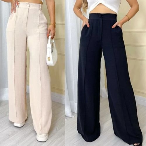 Calça Feminina Pantalona Duna Wide Leg Cintura Alta E Linhao