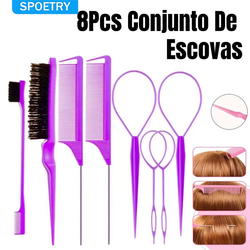 Kit 8peças de ferramentas para modelagem de cabelo com borrifador e ferramentas para tranças com Cortador