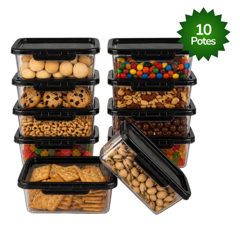 Kit 5-10 Marmitas Potes 850ml Travas Laterais hermeticas - Livres de BPA Alimentos organiza congelador
