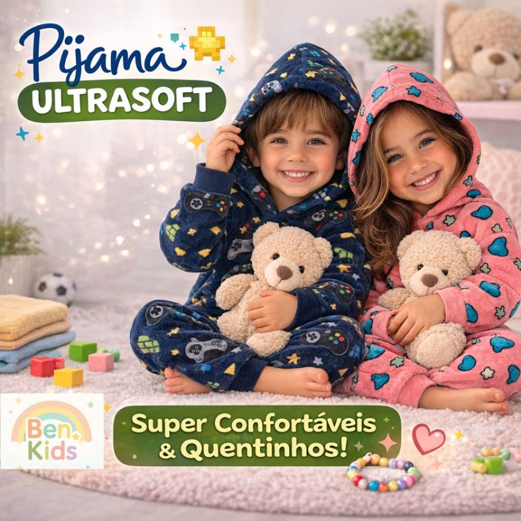 Conjunto Pijama Plush Soft Infantil Bebê Flanelado Capuz Manga Longa Inverno Quente Confortável