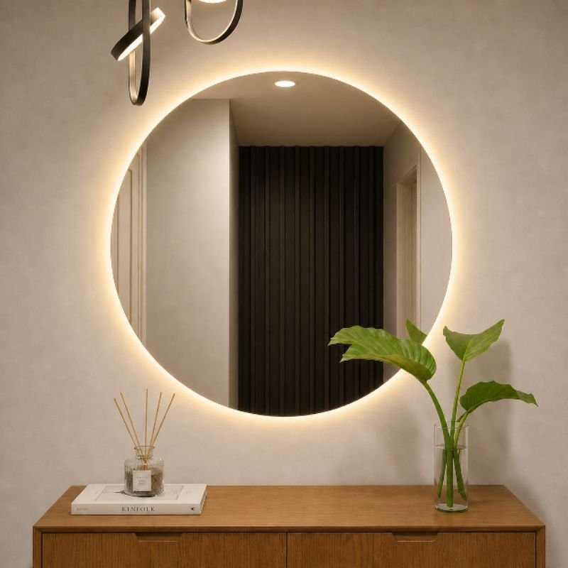 Espelho 60cm com Led Redondo Grande Luxo de Parede Para Quarto sala de jantar Penteadeira e Escritrio - Envio Full