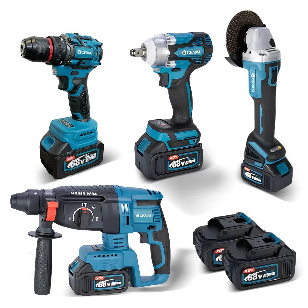 Brushless Kit 4 Em 1 Ferramentas Martelete Esmerilhadeira Lixadeira Parafusadeira Chave Impacto Com 2 Baterias 68v