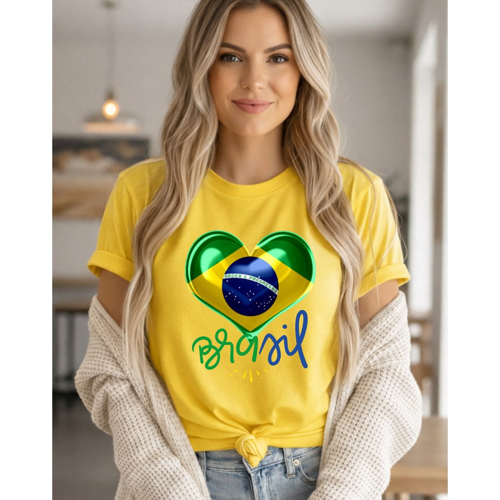 Camiseta Blusa Camisa Plus Seleção Feminina Algodão T-Shirt Brasil Copa do Mundo Estampada