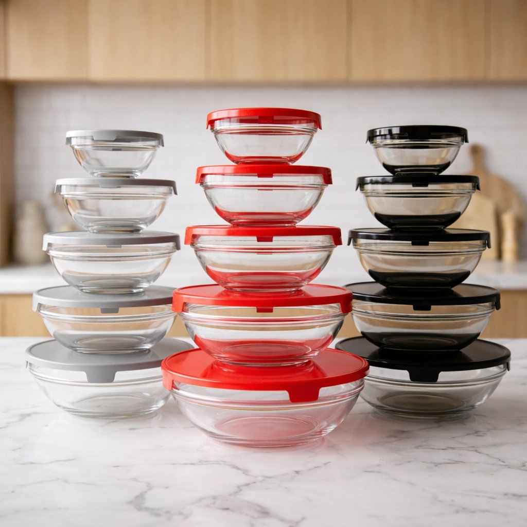 Conjunto de 5 Potes de Vidro Redondos – Ideal para Alimentos e Refeições
