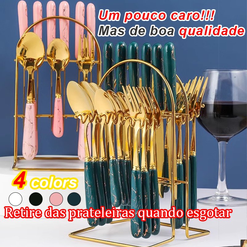 Oferta especial 24pcs !! Conjunto de talheres requintado faca, garfo e colher bife elegante  Aço Inoxidável