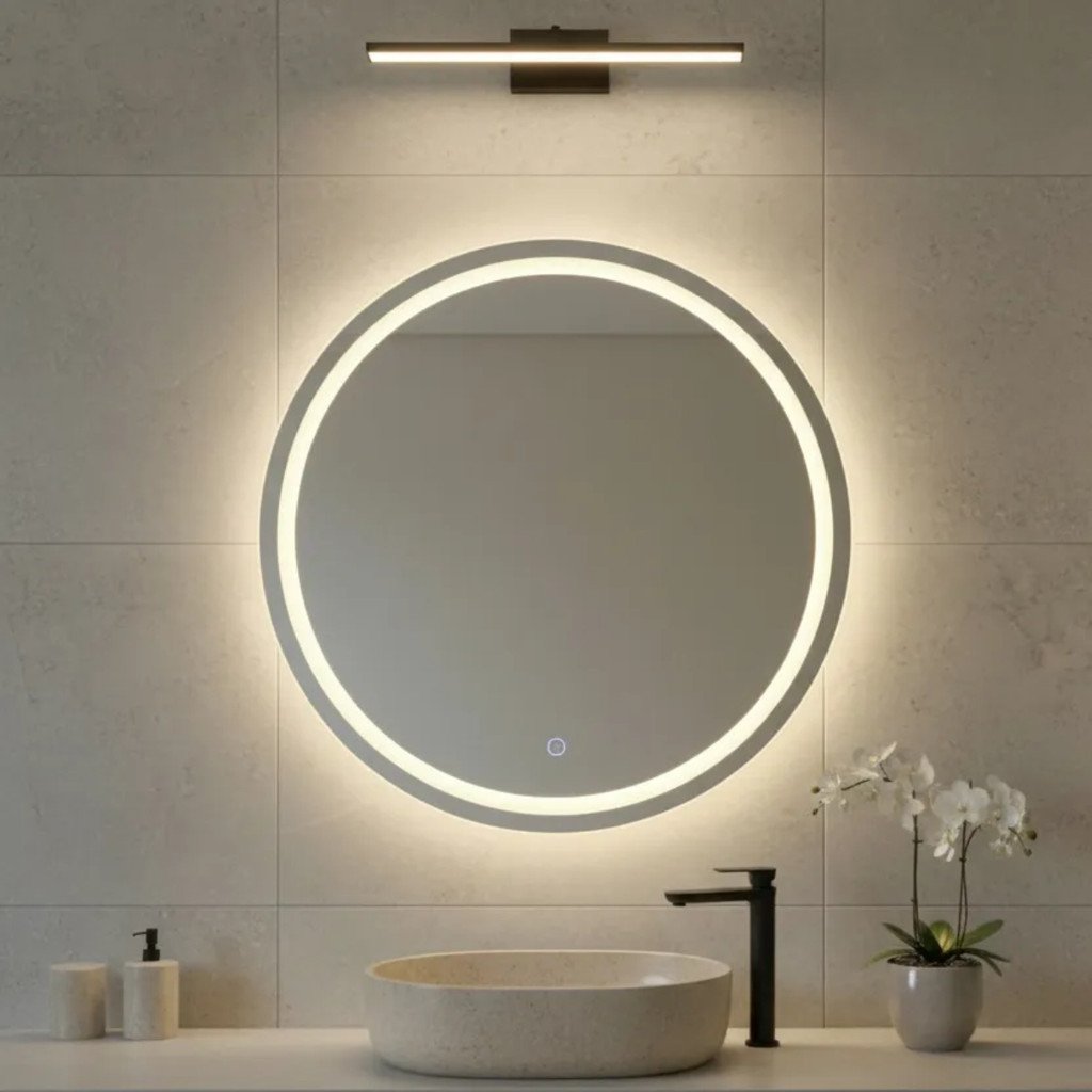 Espelho Decorativo Redondo 40cm Jateado Fino LED 3 Cores Touch Luxo Maquiagem Banheiro para Presente