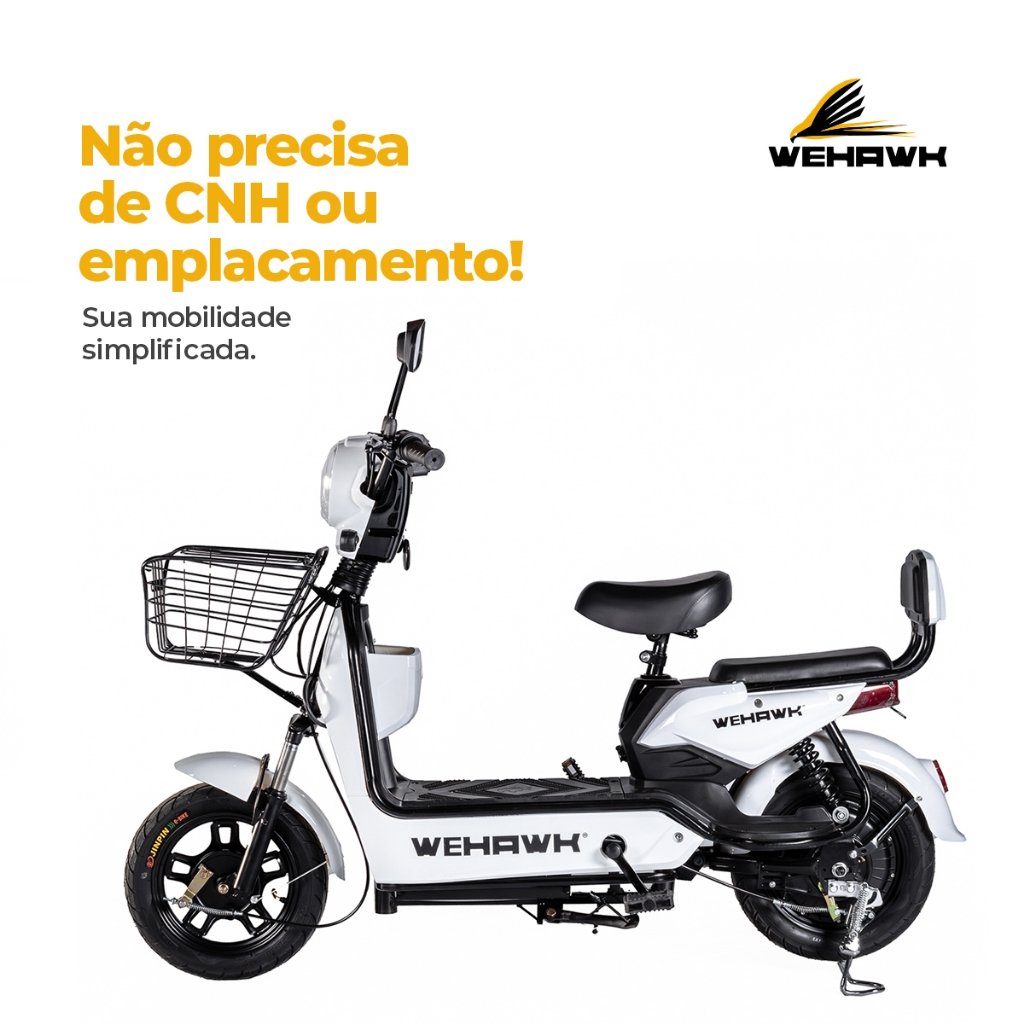 Bicicleta Scooter Elétrica 600W Bike WeHawk WX-03 Basket – Bateria 48V 12Ah Removível Autopropelido Pré montada