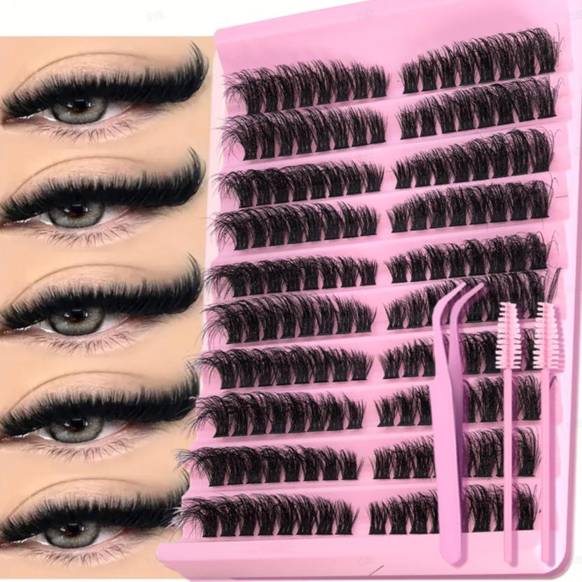 Conjunto de Cílios Postiços Longos Híbridos: Tipo D-Volume, 8-16mm, Natural & Fofos, Reutilizáveis