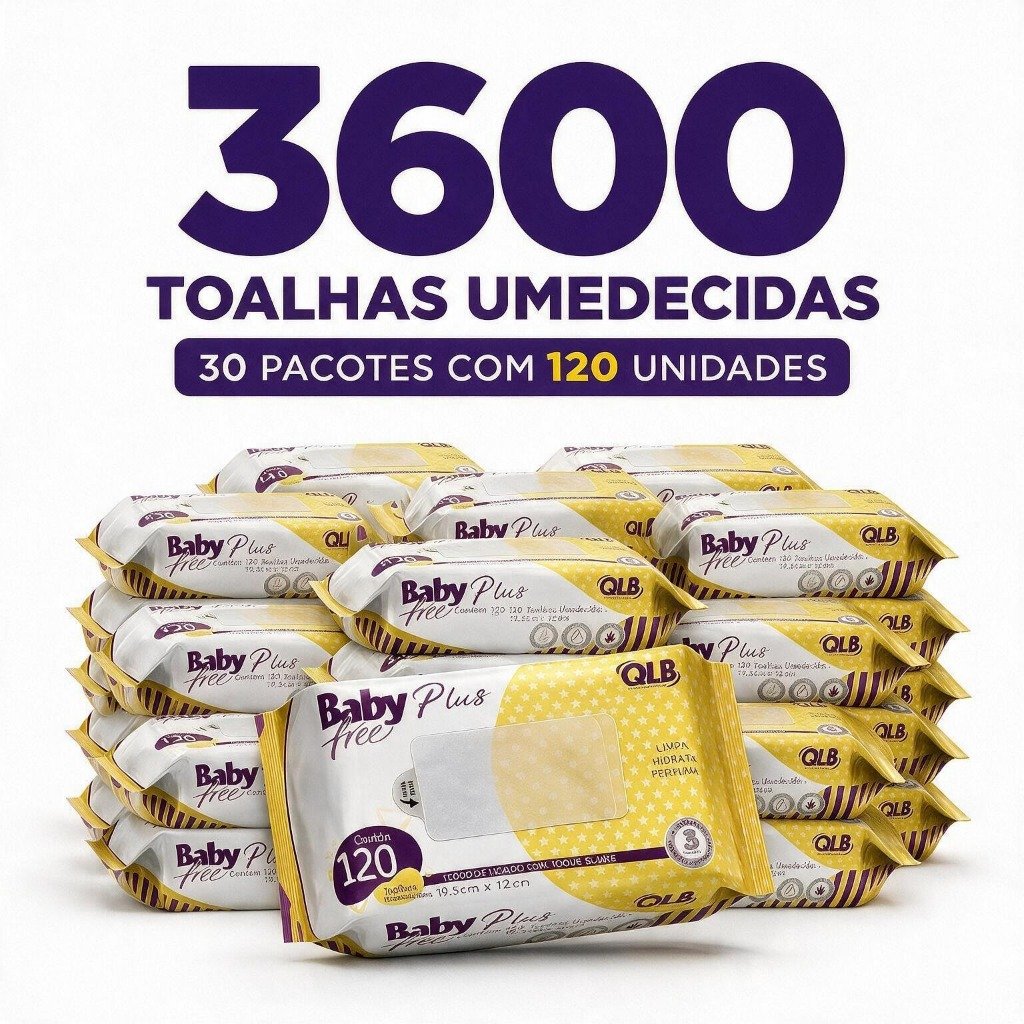 Caixa Lenços/Toalhas Umedecidas Baby Free Plus c/ 120 Unidades Cada – Tampa FlipTop