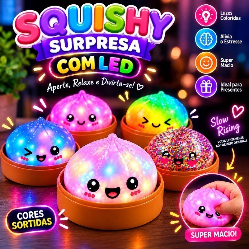 Squishy Dumpling Brinquedo Com Luz Squish Surpresa Antiestresse Bolinho Fofinho Macio Grande
