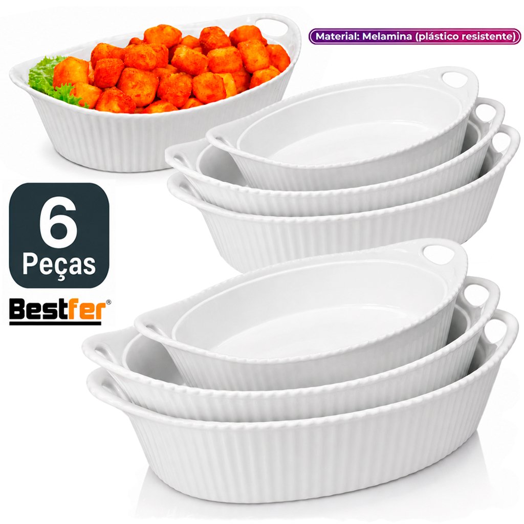 Conjunto Jogo de Travessas até 6 peças Oval em Melanina Bestfer PMG Branca opaline