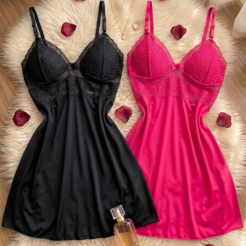 Kit Com Duas Camisolas Com Detalhes Em Renda Acompanha Calcinha Fio  Baby Doll Sensual e Confortável