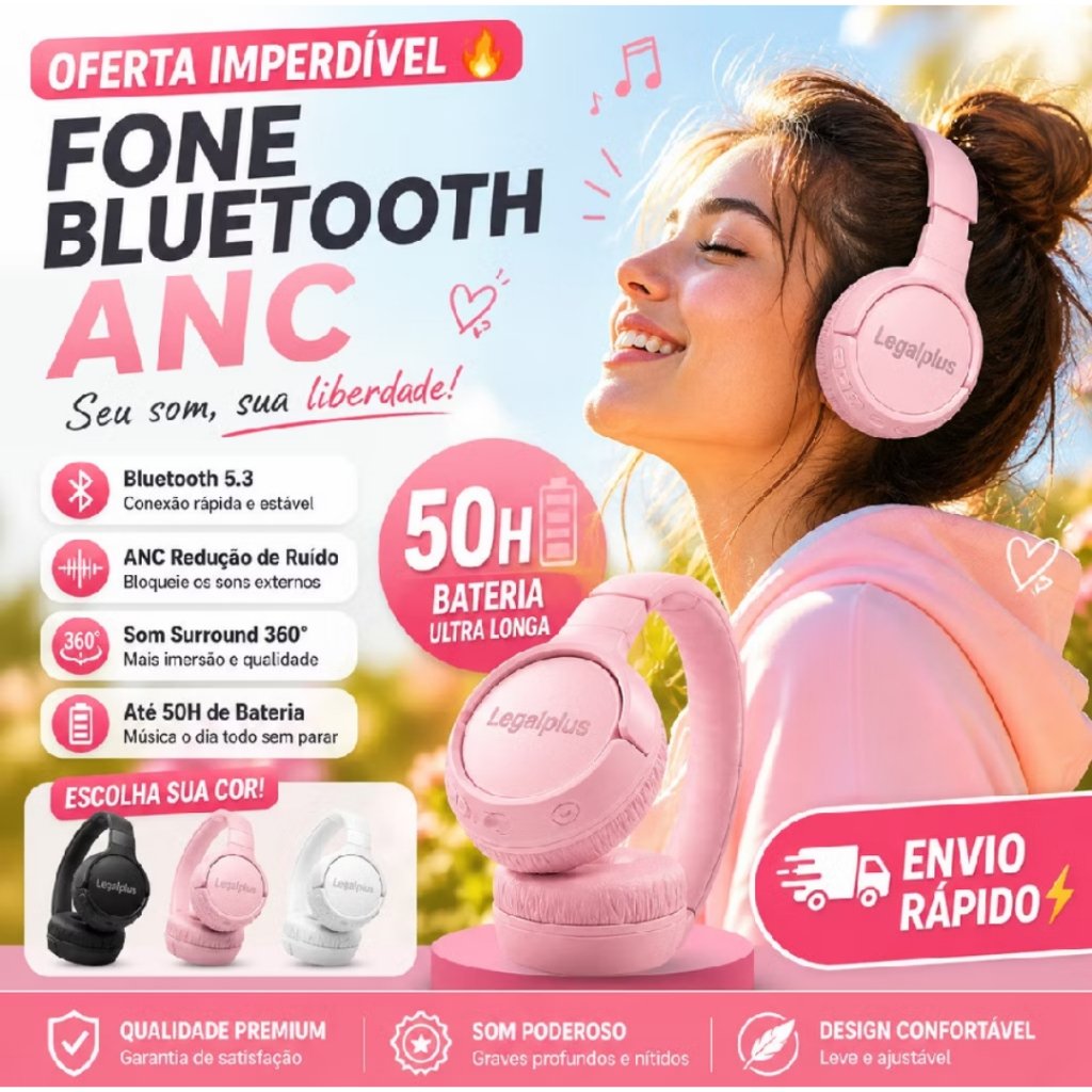 Fone de Ouvido Bluetooth Sem Fio J760- Cancelamento de Ruído Conforto